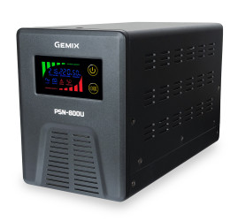 Источники беспер. питания ИБП Gemix PSN-800U LCD, 800ВА/480Вт, 7/9/13A, 3xEURO Schuko Чорний